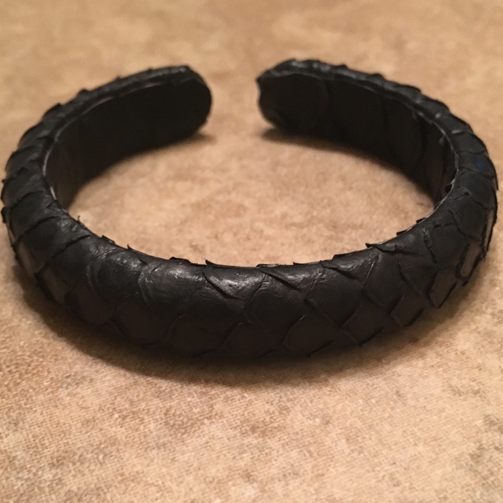 PRESMER Black Genuine Snakeskin Leather Cuff Bracelet Size Small NEW Retired - Picture 3 of 6